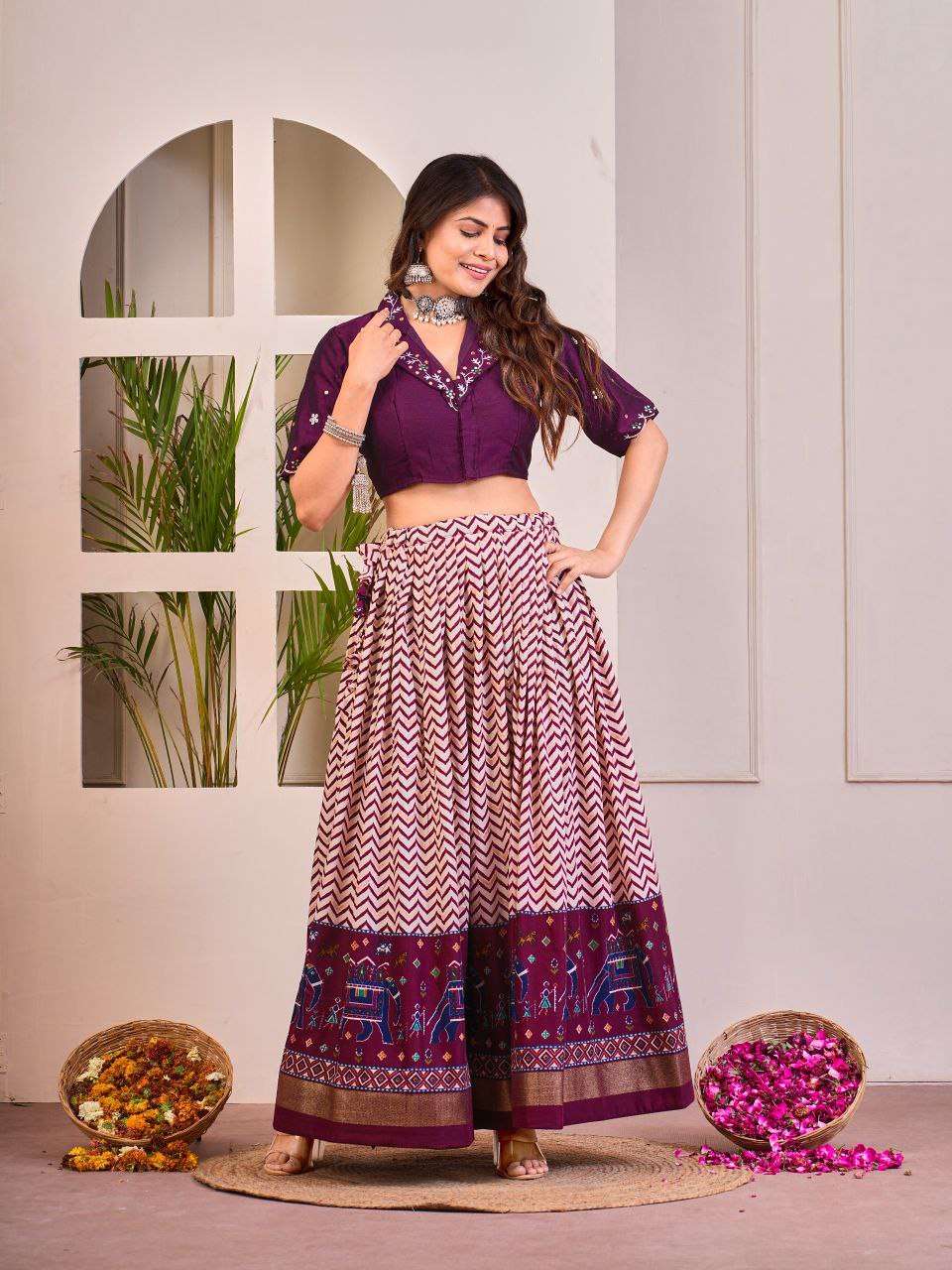 Women's Tussar Silk Patola Print Lehenga Choli Set with Foil Work - Image 9
